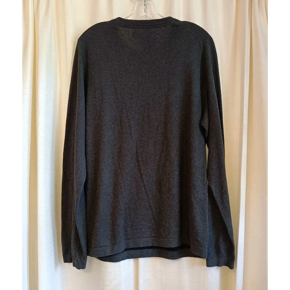 Eddie Bauer Men's L Merino Wool Navy Gray Crew Neck Sweater Waffle Front Ski - Picture 7 of 7
